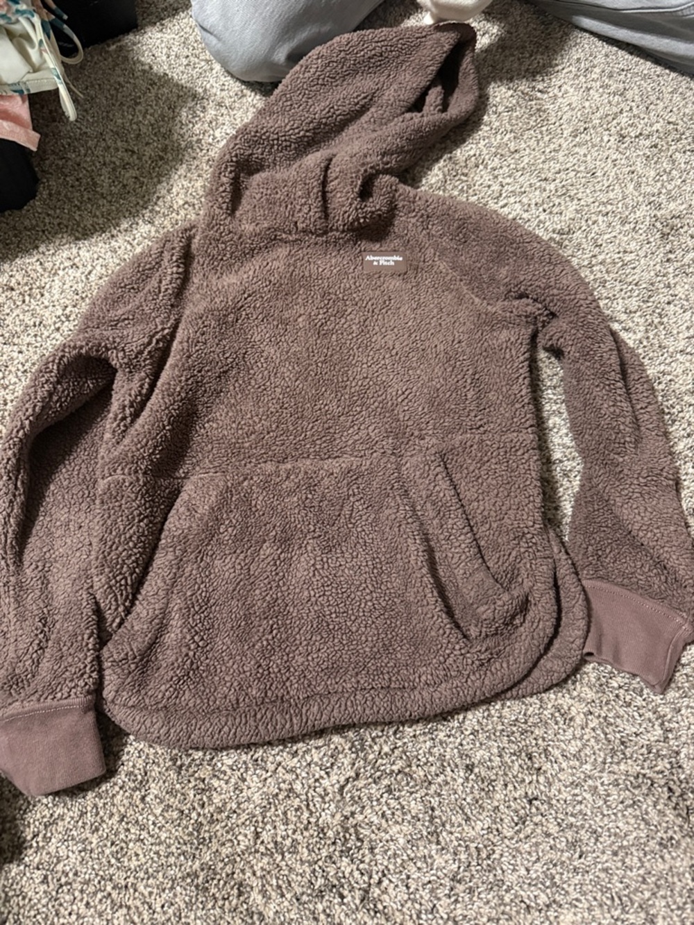 abercrombie kids plush sherpa pullover in taupe